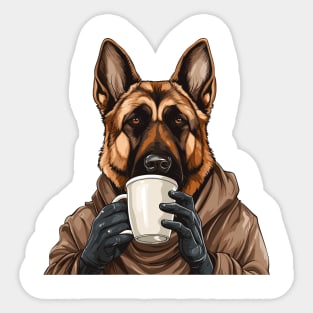 German Shepherd Drinking Coffee Sticker